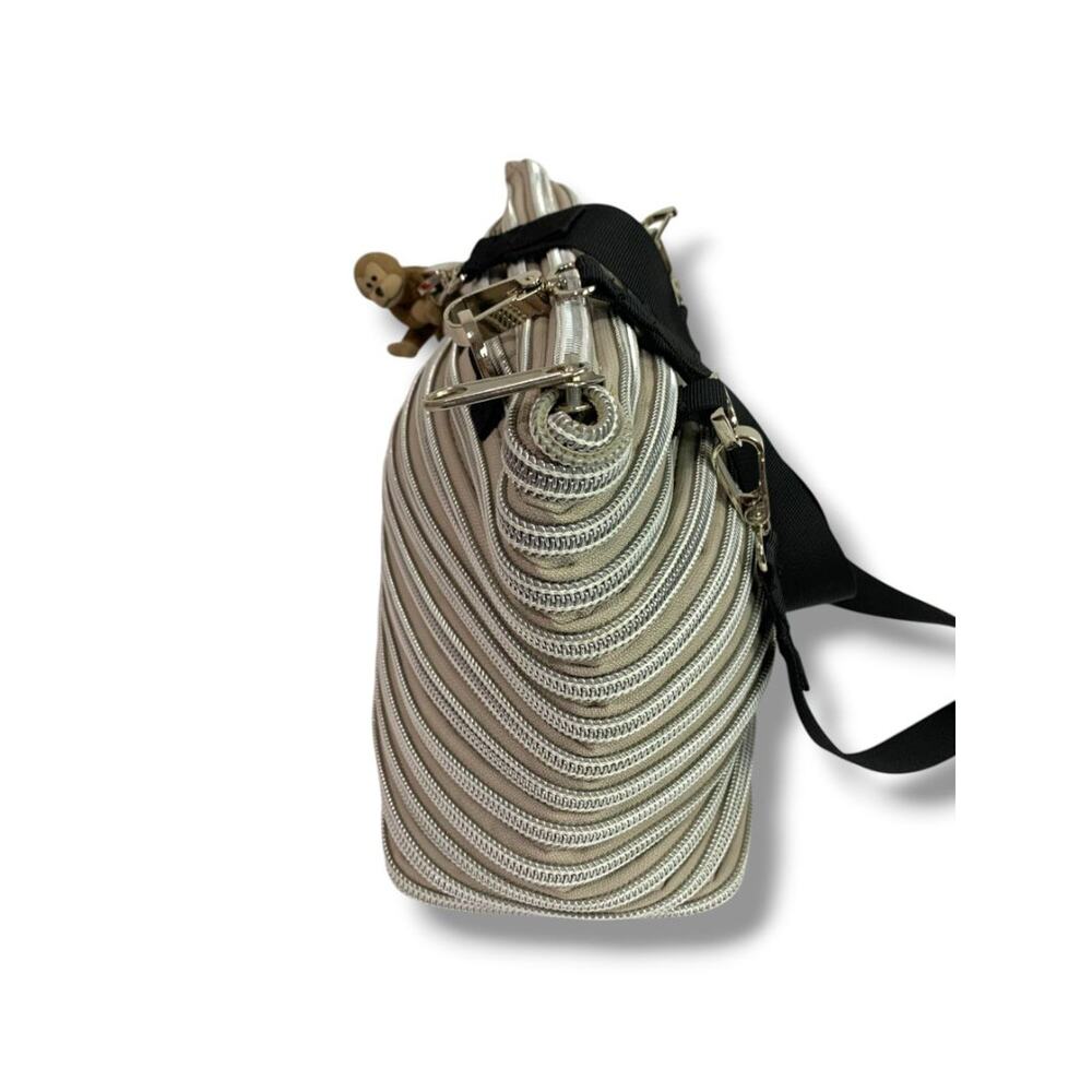 Bam Bags Zipper Purse Beige Silver Tote  Bag Purse Flat Bottom - Picture 4 of 8